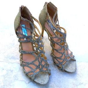INC Sharee jeweled caged heels with zip details